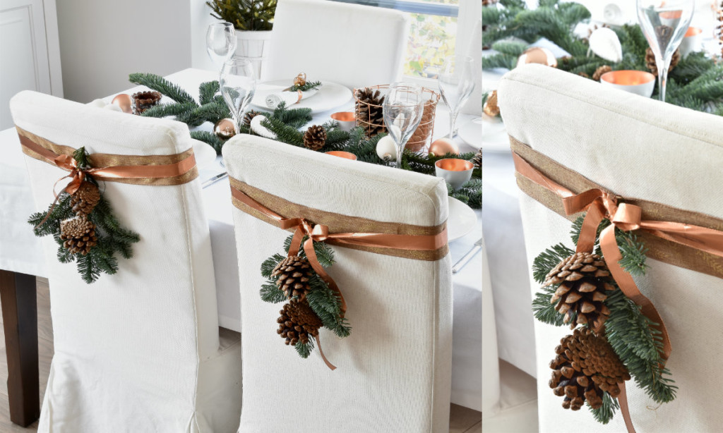 collage tafel dekken voor kerst koper wit